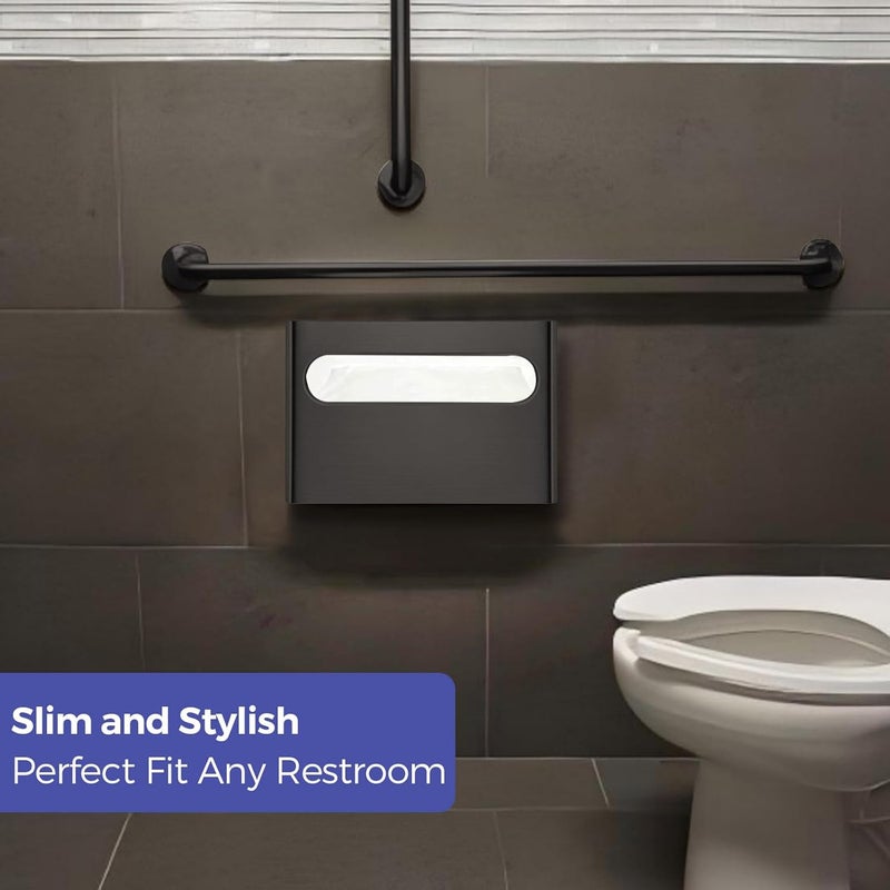 stardrix Slim Matte Black Stainless Steel Toilet Seat Cover Dispenser – Designer Wall-Mount Holder with Curved Edges and Large Capacity for Single or 1/2 Fold Covers, Aesthetic and Modern Look - Image 2